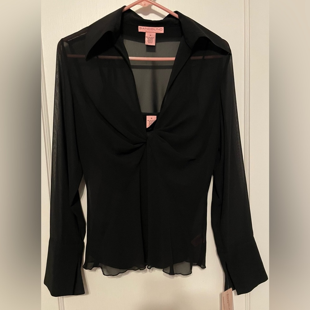Women’s Bandolino Black Sheer Top with Black Tank Built-in - Size 8 NWT